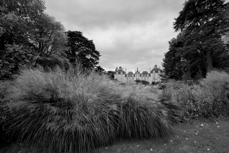 IMG_4669_.jpg - Chateau de Cheverny, les jardins (traitement HDR, puis N&B en mélangeur de couches)